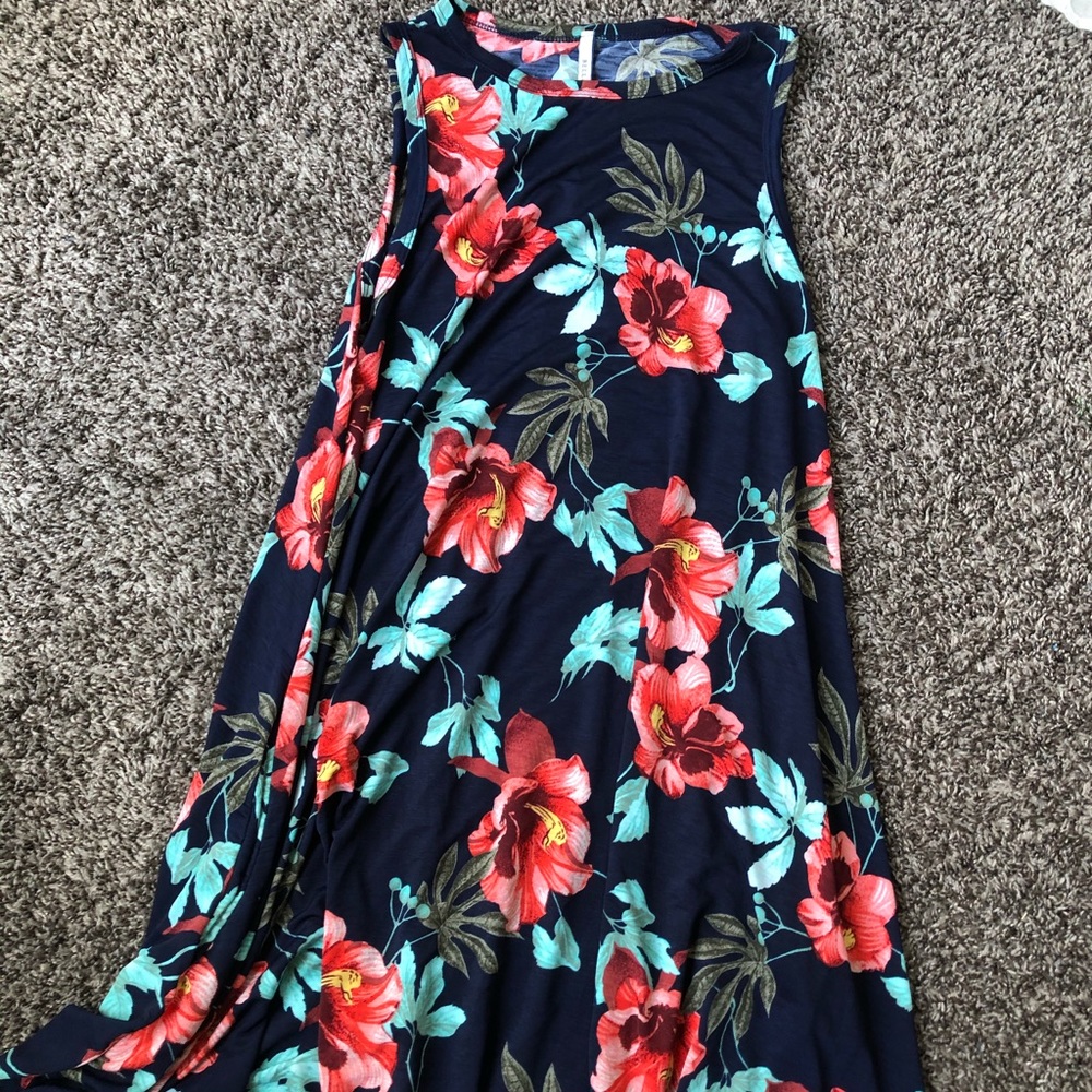 Blue tropical swing dress with pockets